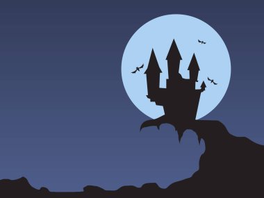 Geceleri yarasalarla çevrili perili bir şatonun silueti.