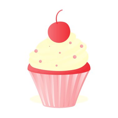 vector illustration of a cupcake with a cherry on top clipart