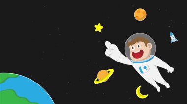 Uzayda küçük astronot animasyonu