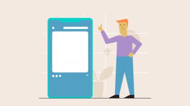 akıllı telefon ve bir insanın düz dizayn animasyonu
