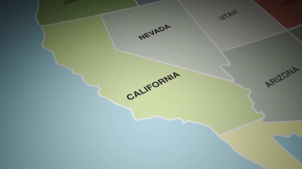 Ηπα Χάρτης Στρίψτε Στην Πολιτεία Της Καλιφόρνια Υψηλής Ποιότητας Πλάνα — Αρχείο Βίντεο