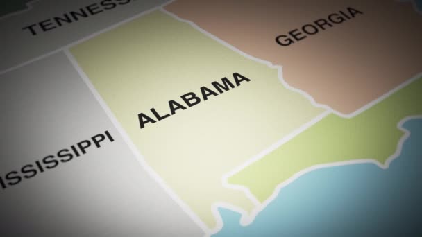 アメリカの地図がアラバマ州を表示します アラバマ州はアメリカ合衆国南東部の州 — ストック動画