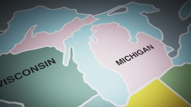 Usa Térképe Michigan Állam Ellen Fordul Kiváló Minőségű Felvételek — Stock videók