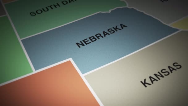 Usa Térképe Bekapcsolja Nebraska Államot Kiváló Minőségű Felvételek — Stock videók