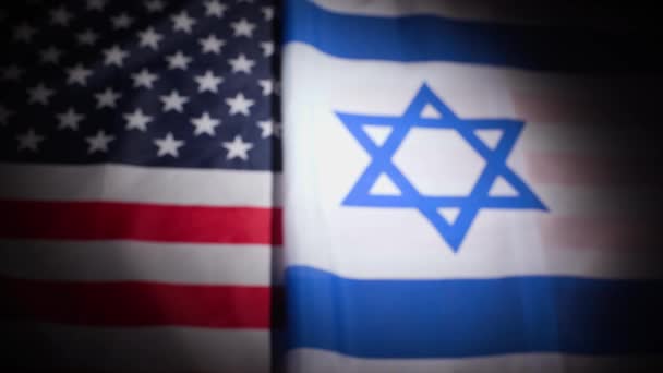 Enfoque Rack Banderas Nacionales Estados Unidos Israel Con Viñeta Imágenes — Vídeos de Stock