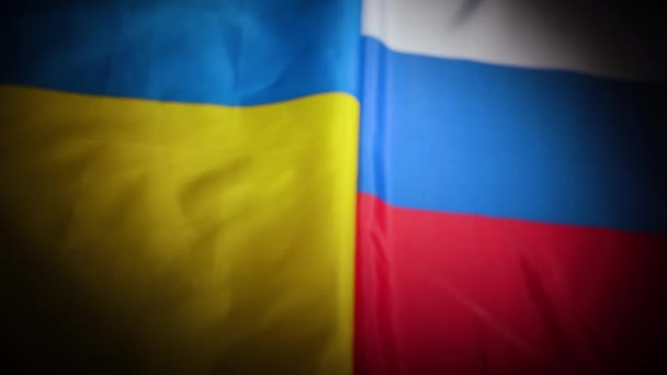 Стійка Фокусує Національні Прапори України Росії Пильністю Високоякісні Кадри — стокове відео