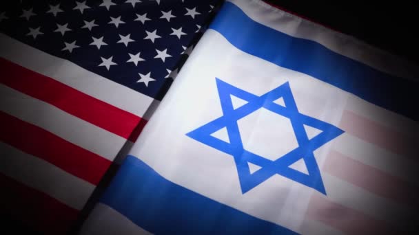 Virada Dinâmica Das Bandeiras Nacionais Dos Estados Unidos Israel Com — Vídeo de Stock