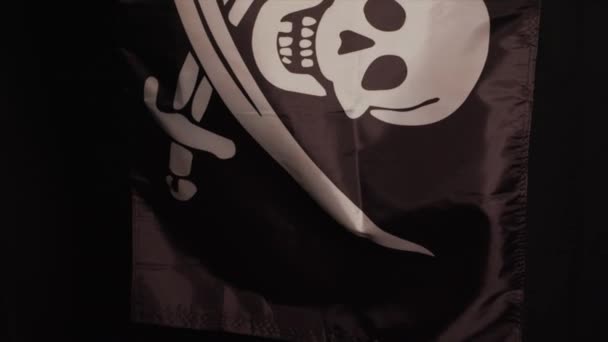 Jolly Roger Pirate Flag Close Dark Background High Quality Footage — Stock Video