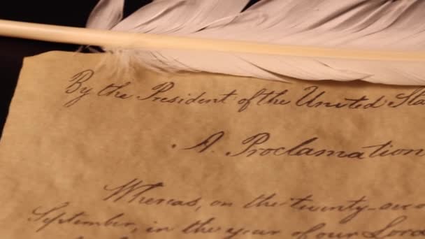 Emancipazione Proclamazione Abraham Lincoln Vecchio Documento Storico Filmati Alta Qualità — Video Stock