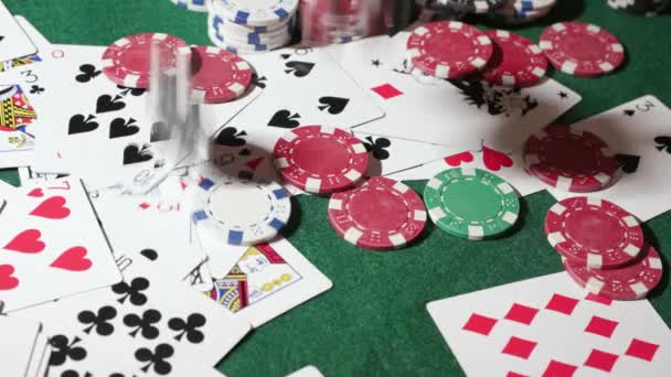 Poker Žetony Hracími Kartami Stole34 Vysoce Kvalitní Záběry — Stock video