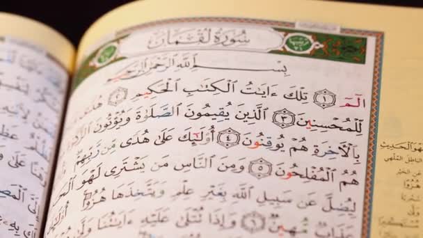Alcorão Alcorão Livro Sagrado Páginas Texto Religioso Fechar Imagens Alta — Vídeo de Stock