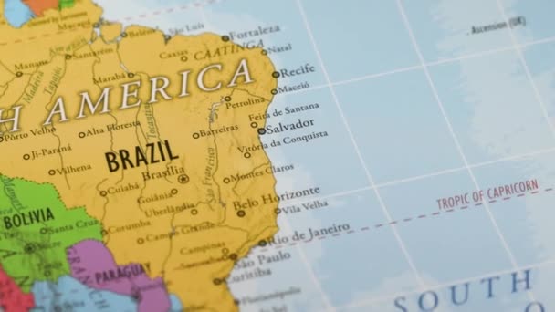 Brazília Egy Színes Kontúr Világtérképen Kiváló Minőségű Felvételek — Stock videók