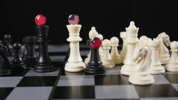 Chess Pieces Countries China Estados Unidos Taiwan Conflict War Faceoff — Vídeo de stock