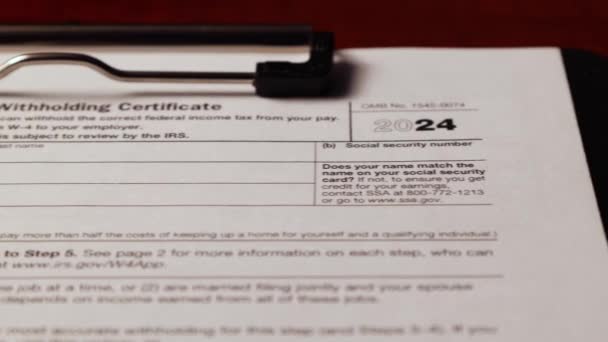 Dolly Shot Tax Important Form Document Table Vysoce Kvalitní Záběry — Stock video