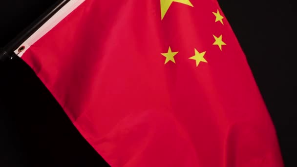 Chinese National Flag Waving Flagpole Black Background High Quality Footage — Stock Video