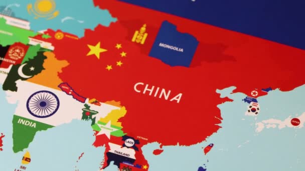 Kína Vázlatos Ország Zászló Világtérképen Kiváló Minőségű Felvételek — Stock videók
