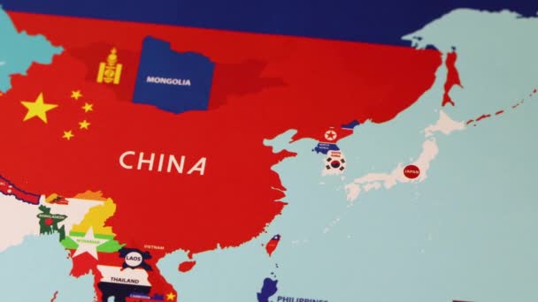 Cina Contorno Bandiera Del Paese Sulla Mappa Del Mondo Filmati — Video Stock