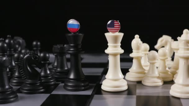Schaakstukken Landen Verenigde Staten Rusland Conflict Oorlog Faceoff Concept Hoge — Stockvideo