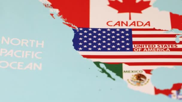 Stany Zjednoczone Zarysować Flagę Kraju Mapie Świata Wysokiej Jakości Materiał — Wideo stockowe