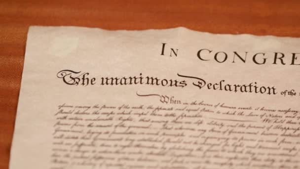 Verklaring Van Onafhankelijkheid Document Congres Juli 1776 Hoge Kwaliteit Beeldmateriaal — Stockvideo
