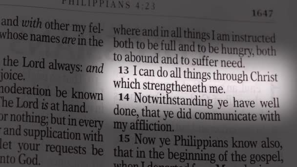Philippians 성경은 기독교 페이지 구절을 인용합니다 고품질 — 비디오