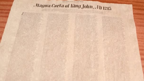 Magna Carta Van Koning John Historisch Document 1215 Hoge Kwaliteit — Stockvideo