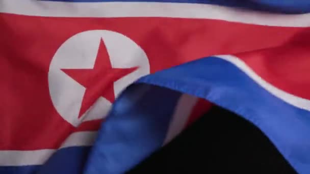 Государственный Флаг Северной Кореи Тёмном Фоне Высококачественные Кадры — стоковое видео