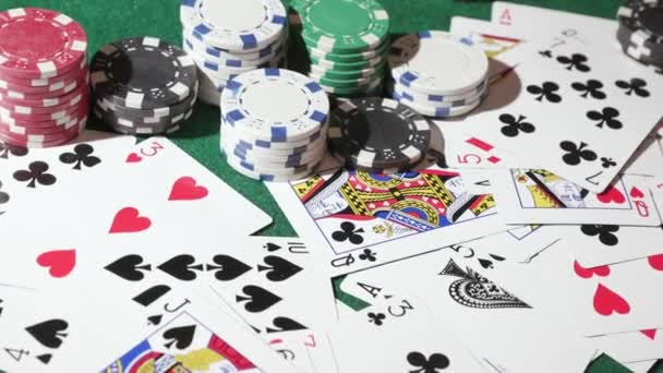 Poker Chips Playing Cards Table High Quality Footage — Stock Video
