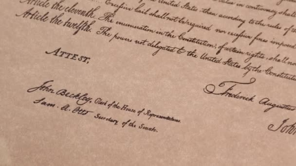 Die Bill Rights Historischen Dokument John Adams Kongress Hochwertiges Filmmaterial — Stockvideo