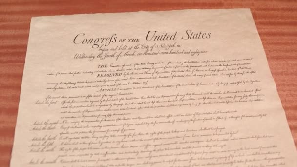 Απόδειξη Των Δικαιωμάτων Ιστορικό Έγγραφο John Adams Κογκρέσο Υψηλής Ποιότητας — Αρχείο Βίντεο