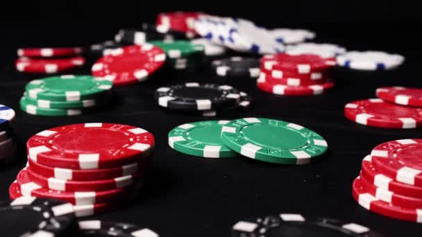Dolly Van Poker Chips Gokken Concept Spelen Tafel Hoge Kwaliteit — Stockvideo