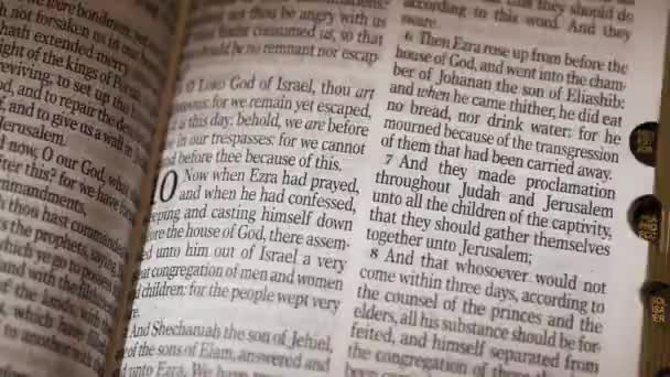 Bíblia Livro Antigo Testamento Neemias Página Título Virar Imagens Alta — Vídeo de Stock