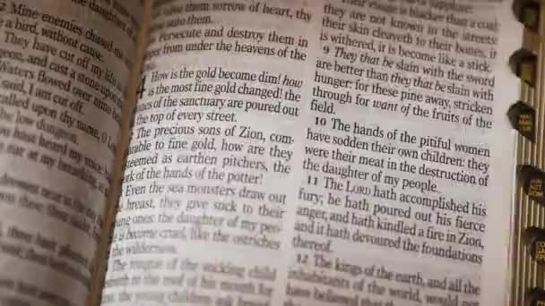 Bíblia Livro Antigo Testamento Profeta Ezequiel Página Título Virar Imagens — Vídeo de Stock