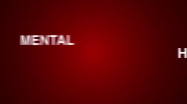 Kırmızı arka planda zihinsel sağlık kelimesi bulutu. Yüksek kalite 4k görüntü