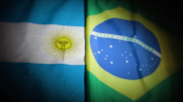 Regalfokus Der Brasilianischen Und Argentinischen Nationalflaggen Mit Vignette Hochwertiges Filmmaterial — Stockvideo
