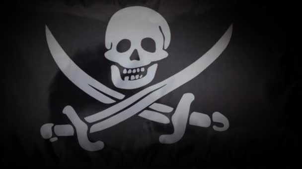 Jolly Roger Piratenvlag Wapperend Stromend Van Het Vignet Hoge Kwaliteit — Stockvideo