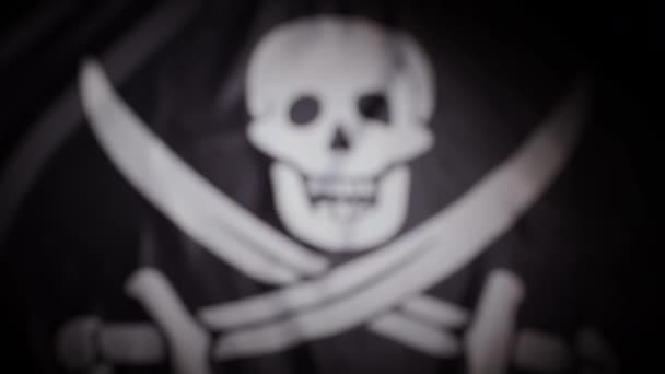 Rack Fokus Jolly Roger Pirat Flagga Med Vinjett Högkvalitativ Film — Stockvideo
