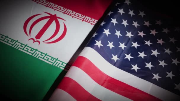 Flaggen Der Vereinigten Staaten Und Des Iran Auf Plattentellern Auf — Stockvideo