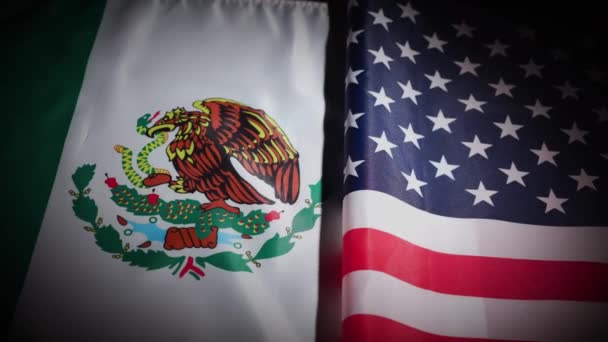 Bandeiras Dos Estados Unidos México Plataforma Giratória Fundo Escuro Imagens — Vídeo de Stock