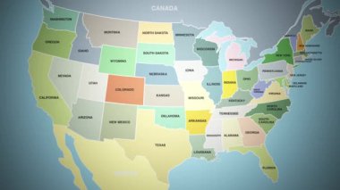 Louisiana eyaletine yakınlaşan ABD haritasının dijital animasyonu. Yüksek kalite 4k görüntü