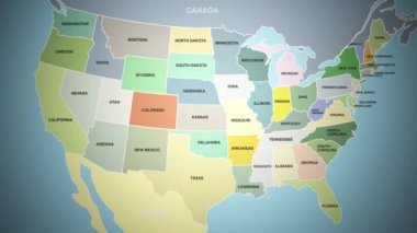 Oregon 'a doğru yaklaşan ABD haritasının dijital animasyonu. Yüksek kalite 4k görüntü