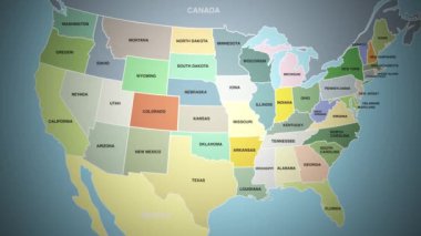 Kuzey Carolina 'ya yakınlaşan ABD haritasının dijital animasyonu. Yüksek kalite 4k görüntü