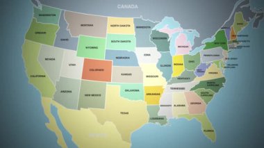 New York 'a yakınlaşan ABD haritasının dijital animasyonu. Yüksek kalite 4k görüntü