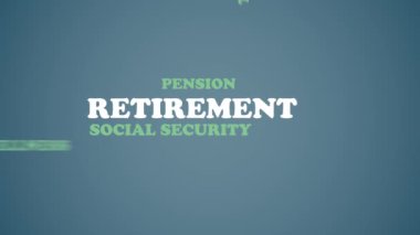 Emeklilik kelimesi bulut grafik animasyonu mavi sakin arka plan. Yüksek kalite 4k görüntü