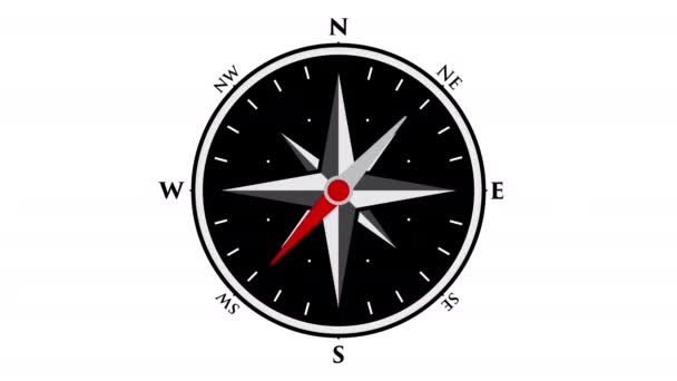 Kompass Indikator Nord Rörelse Grafik Animation Vit Bakgrund Högkvalitativ Film — Stockvideo