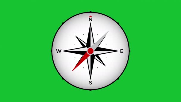 Kompas Beweging Grafische Animatie Wijzend Noord Groen Scherm Hoge Kwaliteit — Stockvideo