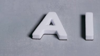 Yapay zeka 3D harfleri açık mavi arkaplanı kapatır. Yüksek kalite 4k görüntü