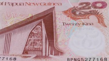 20 kina Papua Yeni Gine ulusal para birimi yasal ihale banknotu 2 kapanıyor. Yüksek kalite 4k görüntü