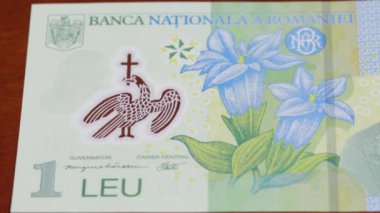 1 Romen ulusal para birimi. Yasal ihale teklifi. Merkez Bankası 2. Yüksek kalite 4k görüntü