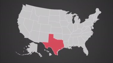 Texas, ABD haritası hareketli grafik animasyonu üzerine. Yüksek kalite 4k görüntü